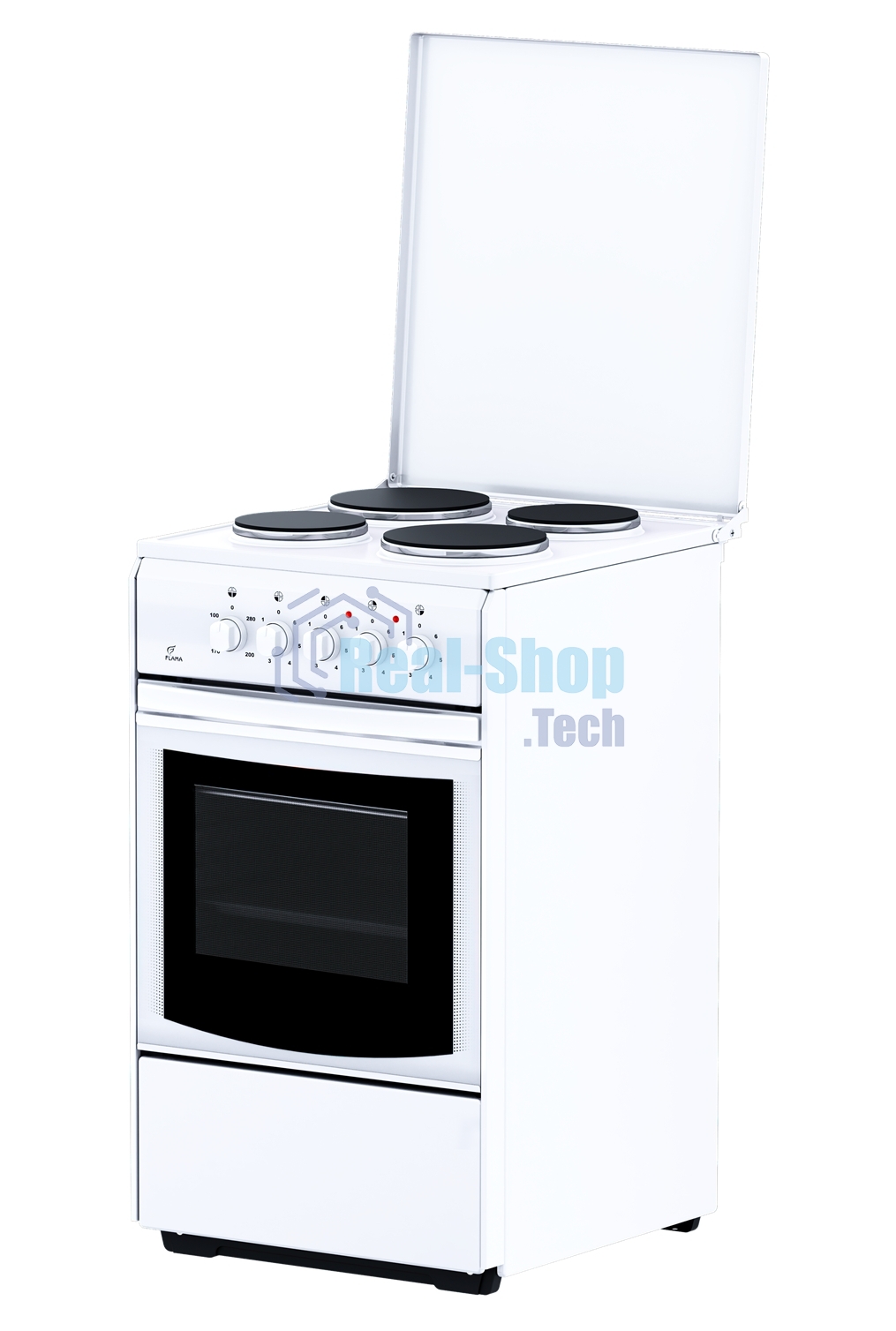 Плита электрическая FLAMA AE 1409 W белый, конфорок 4 электрических, духовка 50 л, 50 см x 85 см x 60 см