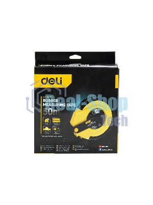 Мерная лента Deli DL9850ZY 50м x 14.5мм Ударопрочный корпус. Основной класс точности. Метрическое полотно из стекловолокна и ПВХ.