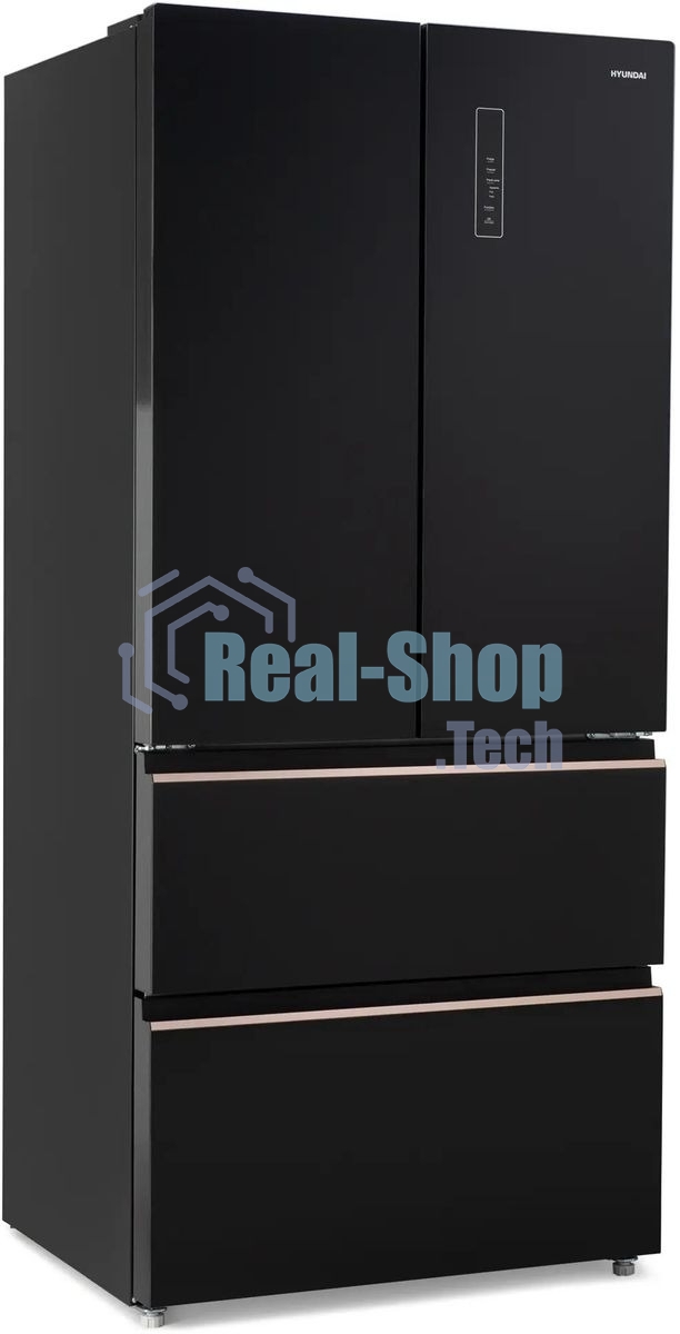 Холодильник Hyundai CM55043F черный стекло трехкамерный, 354/186, морозилка снизу, No Frost, Side by Side