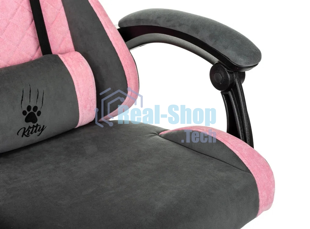 Кресло игровое Knight Kitty/F серый/розовый крестов. пластик подст. для ног