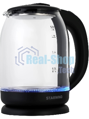 Чайник электрический Starwind SKG1779 1.8 л, 1700 Вт, прозрачный/черный корпус: стекло