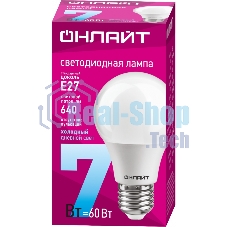 Лампа светодиодная ОНЛАЙТ 61139 OLL-A60-7-230-6.5K-E27 грушевидная