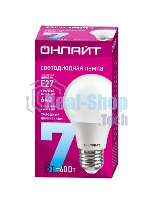 Лампа светодиодная ОНЛАЙТ 61139 OLL-A60-7-230-6.5K-E27 грушевидная