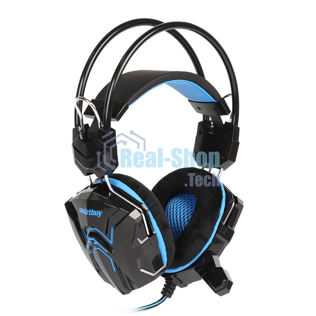 Гарнитура проводная игровая RUSH COBRA, динамики 40мм, велюровые амбушюры, черный/синий (SBHG-1000)