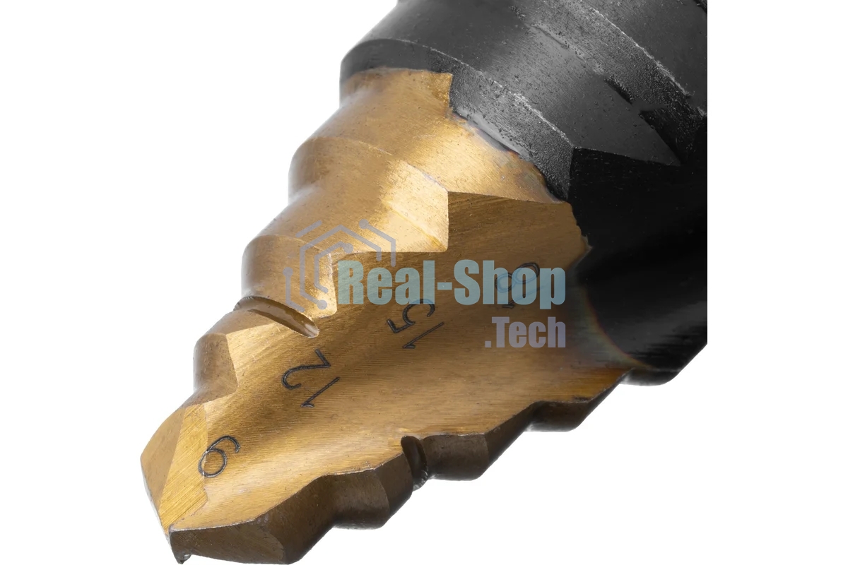 Сверло ступенчатое Denzel 9-12-15-18-21-24-27-30-33-36 мм, Р6М5, 6-гр. хвостовик 723605