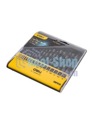 Набор ручного инструмента Deli Набор сверл по металлу HSS (1-10мм, 19 шт) Deli DH-MHZ019-ED1 пластиковый кейс