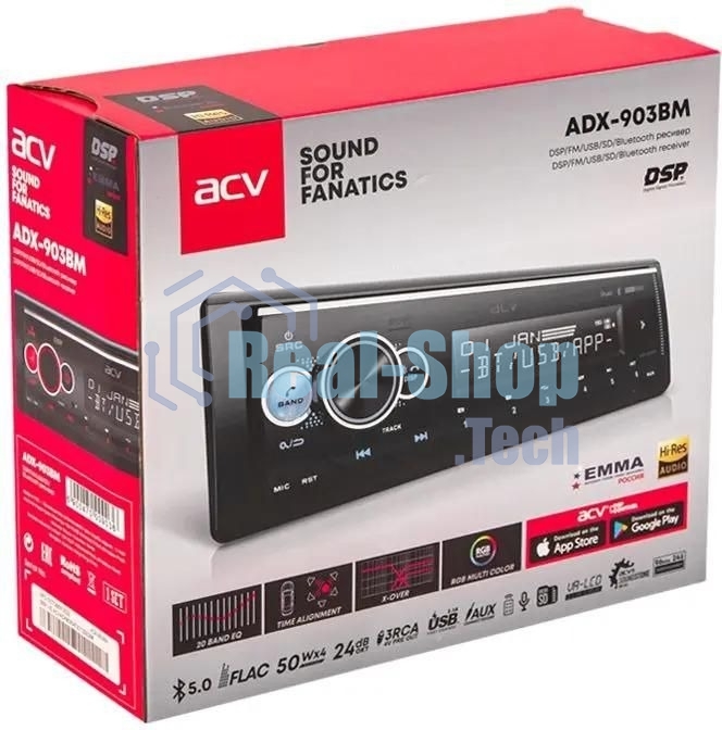 Автомагнитола ACV ADX-903BM, 1 DIN, Bluetooth, USB Type-A, AUX, пульт ДУ