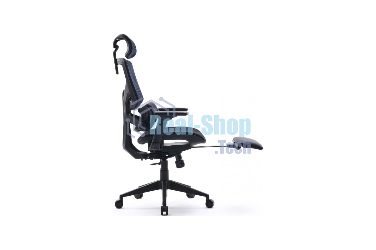 Кресло офисное Cactus CS-CHR-MC01-BLBK синий, сиденье черный, сетка/ткань, с подголов. крестов. пластик, подст. для ног