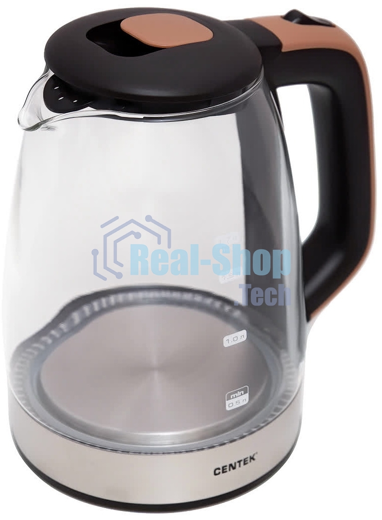Чайник электрический Centek CT-0065 Beige стекло, 1.7 л 2200 Вт, LED-подсветка, мерная шкала, защита от вкл б/воды