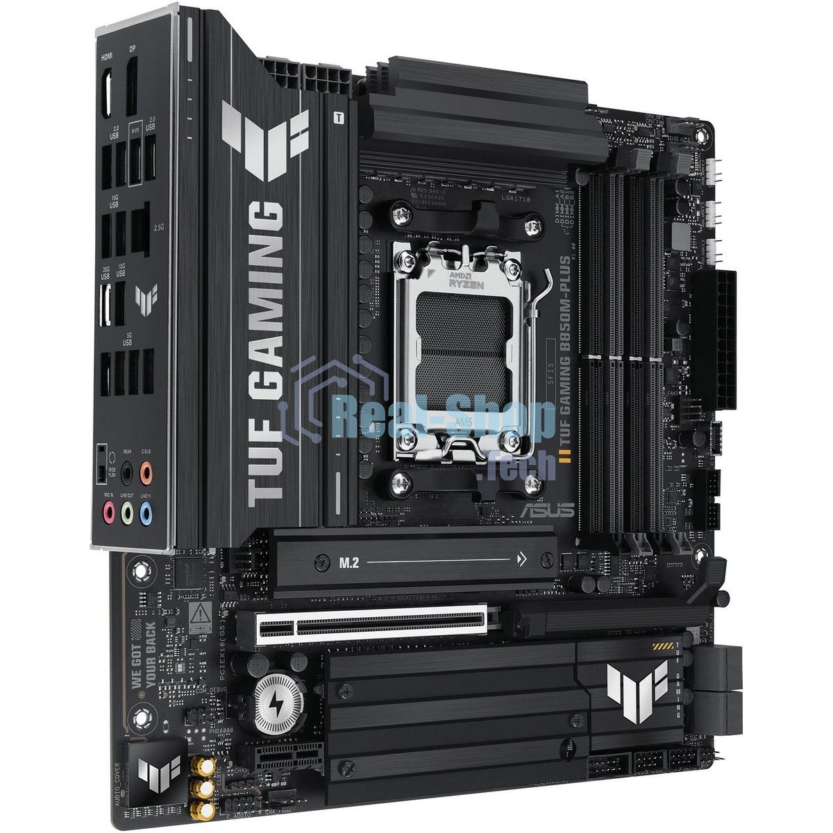 Материнская плата ASUS TUF Gaming B850M-Plus, AM5, AMD B850, 4xDDR5, 4xSATA, 3xM.2, 1xPCIe 5.0 x16, 1xPCIe 4.0 x4, 1xPCIe x1, 1xDP, 1xHDMI, 1x2.5Gb LAN, 4xUSB 2.0, 4xUSB 3.2 Gen 1, 3xUSB 3.2 Gen 2, 1xUSB-C, 3x3.5 мм, 7.1, mATX