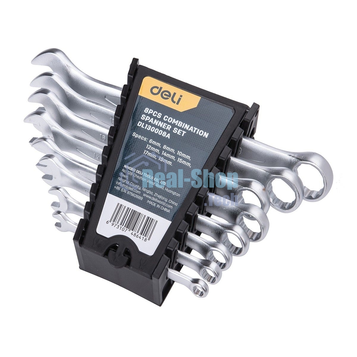 Набор комбинированных гаечных ключей 8 шт Deli DL130008A Спецификация: 6 мм, 8 мм, 10 мм, 12 мм, 14 мм, 15 мм, 17 мм, 19 мм. Матовая хромированная поверхность. Пластиковая упаковка.