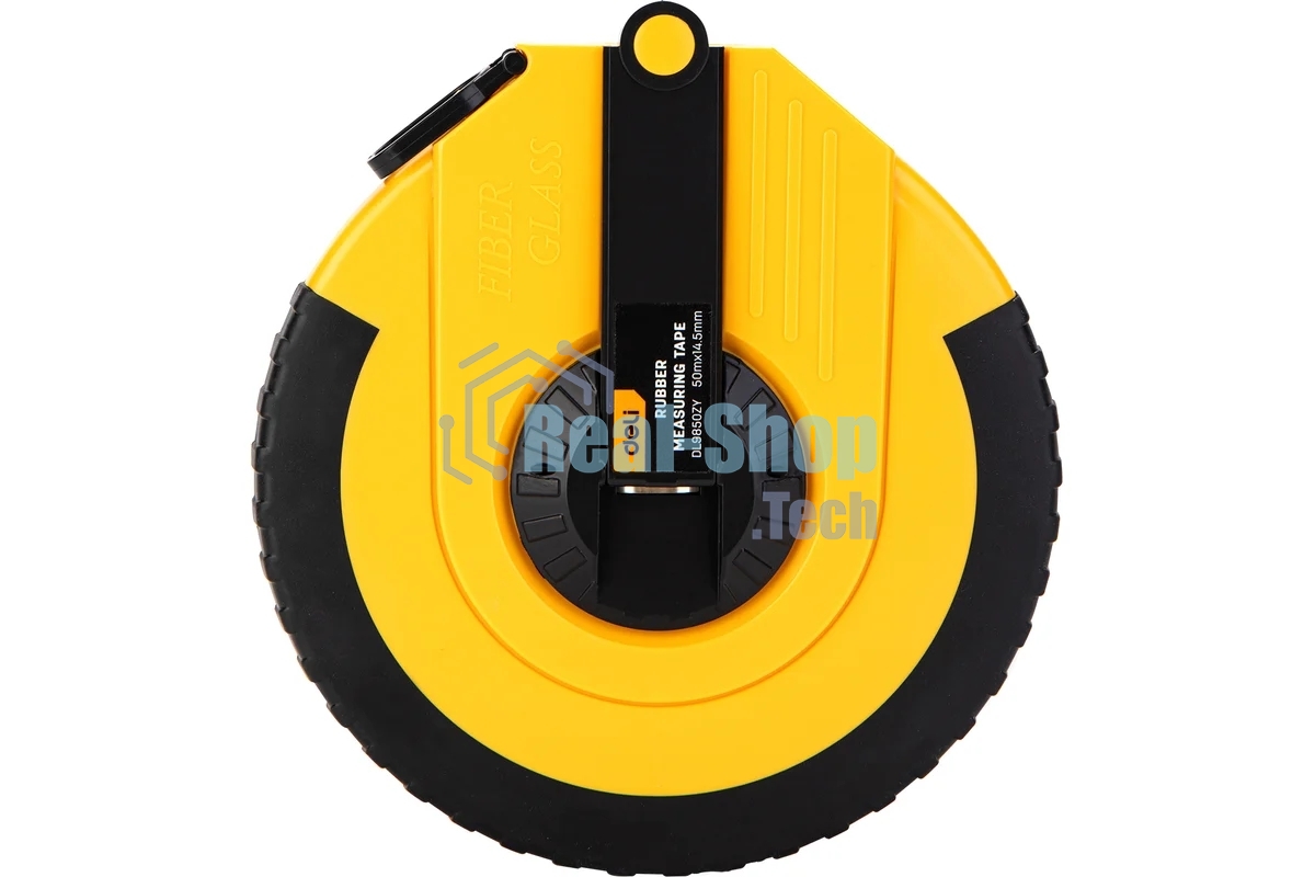 Мерная лента Deli DL9850ZY 50м x 14.5мм Ударопрочный корпус. Основной класс точности. Метрическое полотно из стекловолокна и ПВХ.