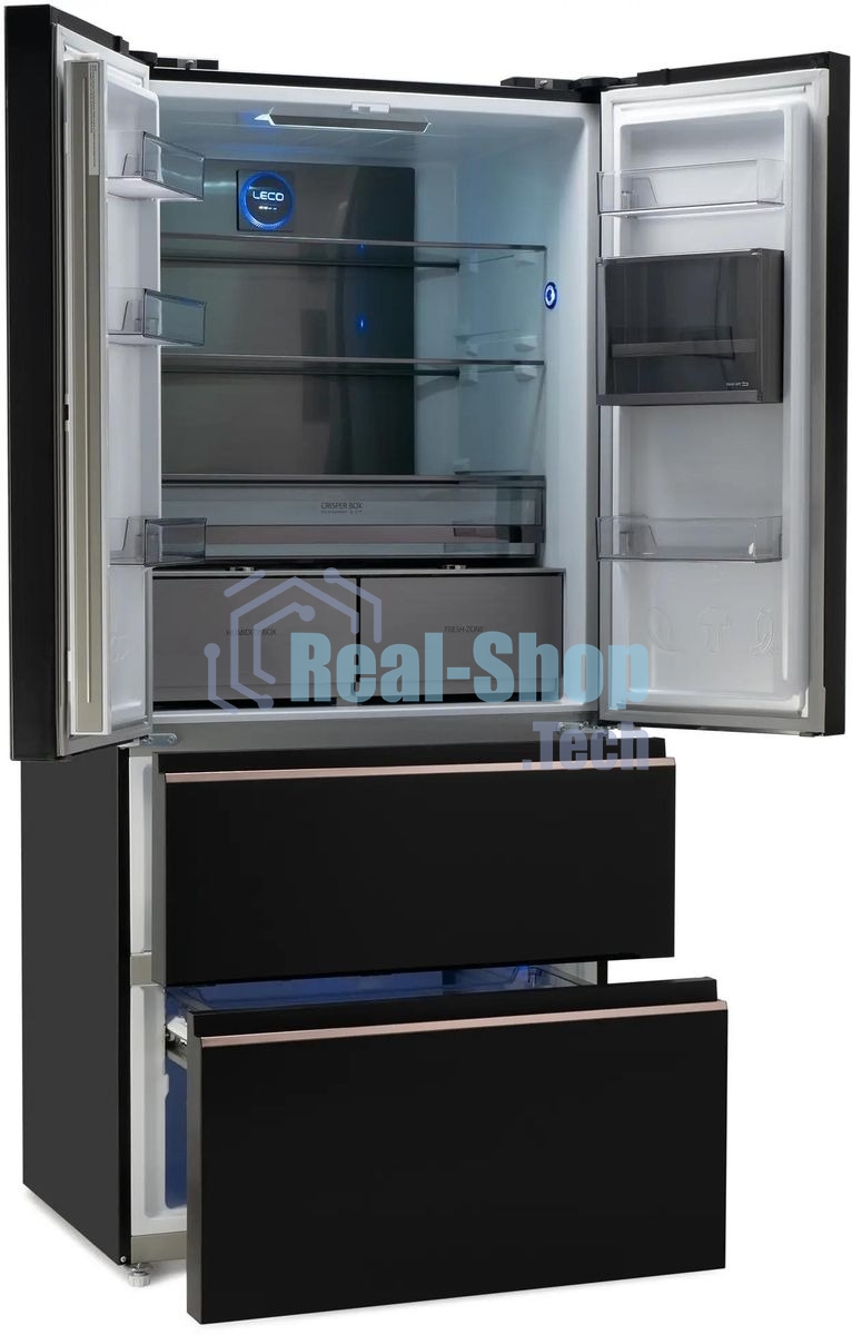 Холодильник Hyundai CM55043F черный стекло трехкамерный, 354/186, морозилка снизу, No Frost, Side by Side