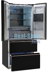 Холодильник Hyundai CM55043F черный стекло трехкамерный, 354/186, морозилка снизу, No Frost, Side by Side