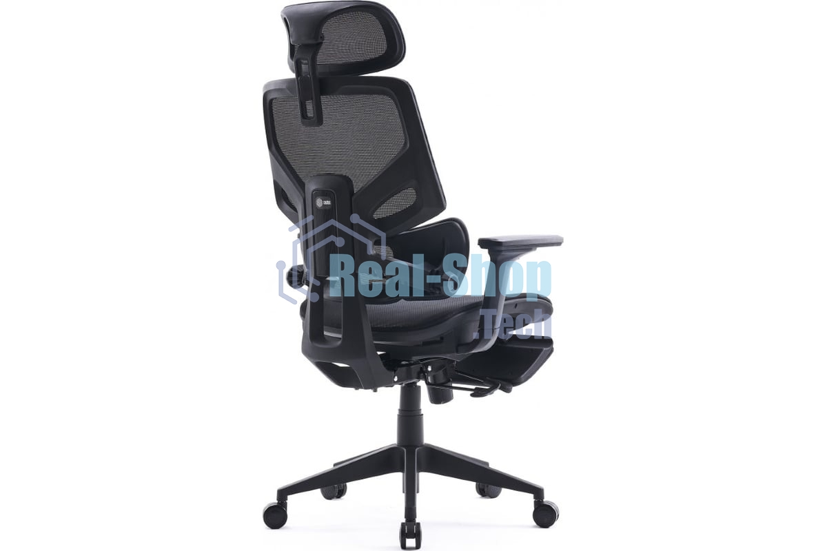 Кресло офисное Cactus CS-CHR-MC01-BLBK синий, сиденье черный, сетка/ткань, с подголов. крестов. пластик, подст. для ног