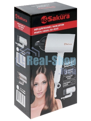 Фен SAKURA SA-4043W белый, 2000 Вт, компактный