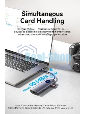 USB-концентратор Vention TQUHB, USB Type-C, USB 2.0/HDMI/RJ-45/SD/USB 3.0, USB Type-C