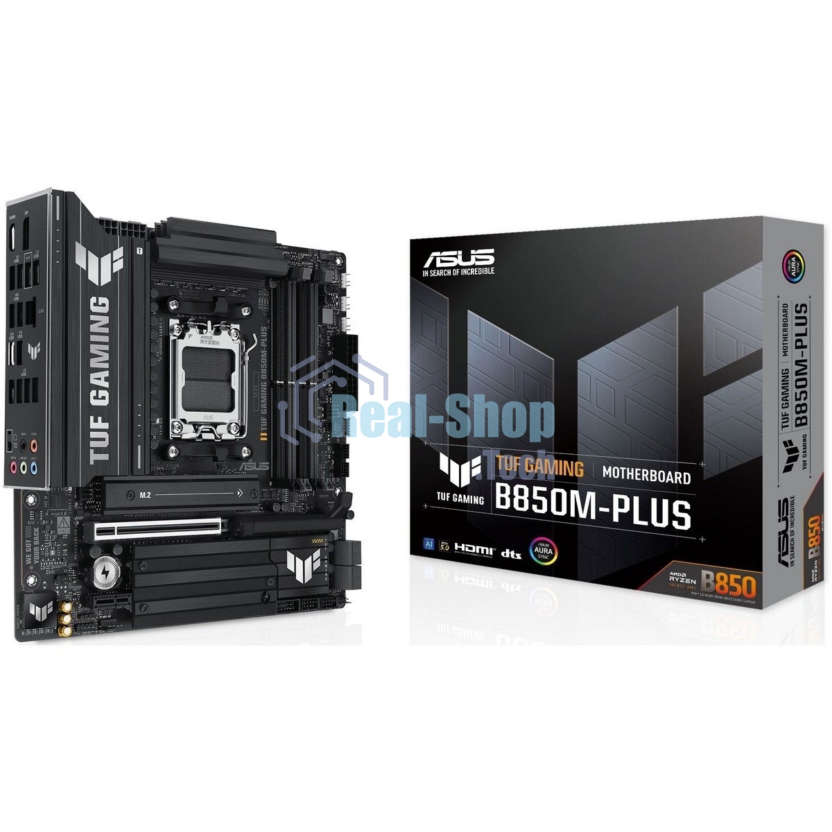 Материнская плата ASUS TUF Gaming B850M-Plus, AM5, AMD B850, 4xDDR5, 4xSATA, 3xM.2, 1xPCIe 5.0 x16, 1xPCIe 4.0 x4, 1xPCIe x1, 1xDP, 1xHDMI, 1x2.5Gb LAN, 4xUSB 2.0, 4xUSB 3.2 Gen 1, 3xUSB 3.2 Gen 2, 1xUSB-C, 3x3.5 мм, 7.1, mATX