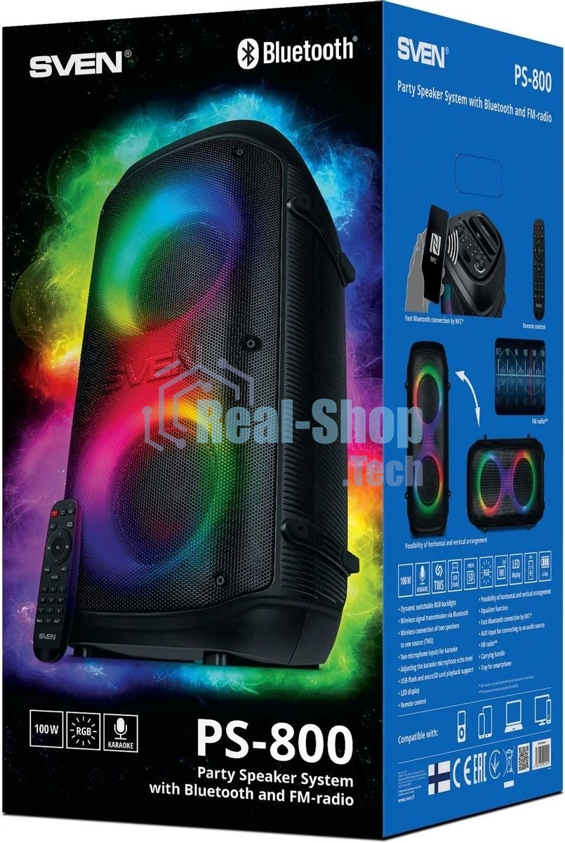 Колонка портативная SVEN PS-800 черный 100W 2.0 BT 10м 4400mAh