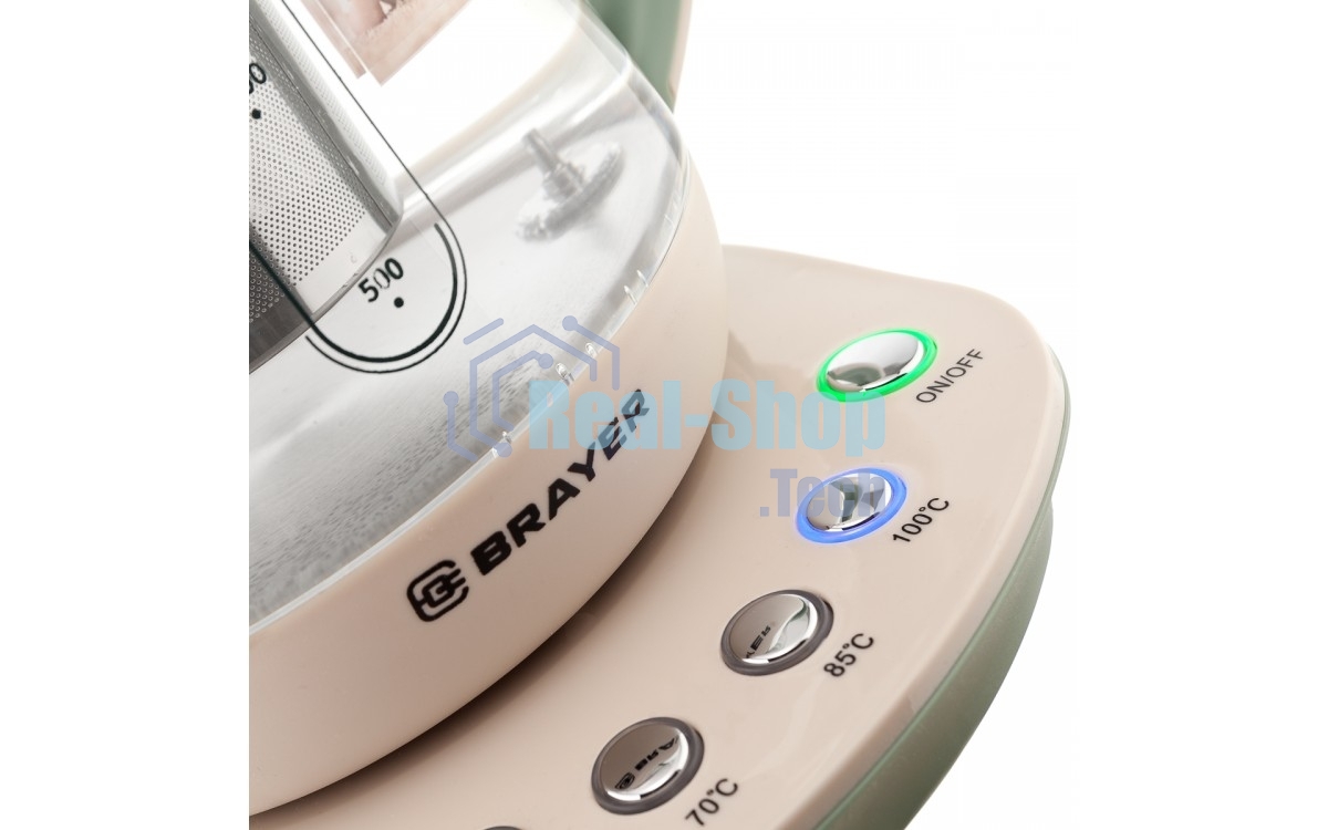 Чайник электрический BRAYER BR1015 2200 Вт,1,5 л, подст, 40-100 °С, завар.чая, стеклян