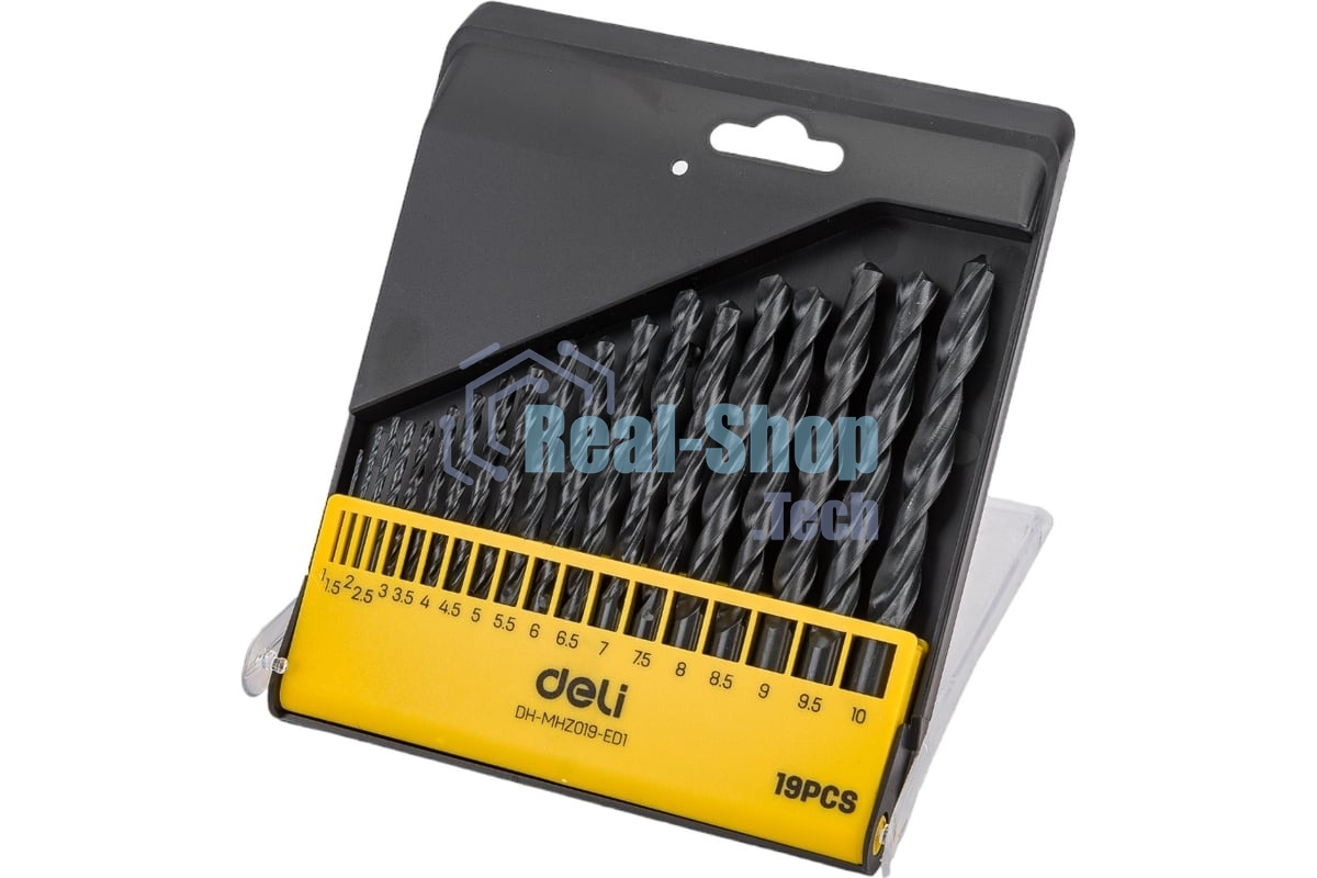 Набор ручного инструмента Deli Набор сверл по металлу HSS (1-10мм, 19 шт) Deli DH-MHZ019-ED1 пластиковый кейс