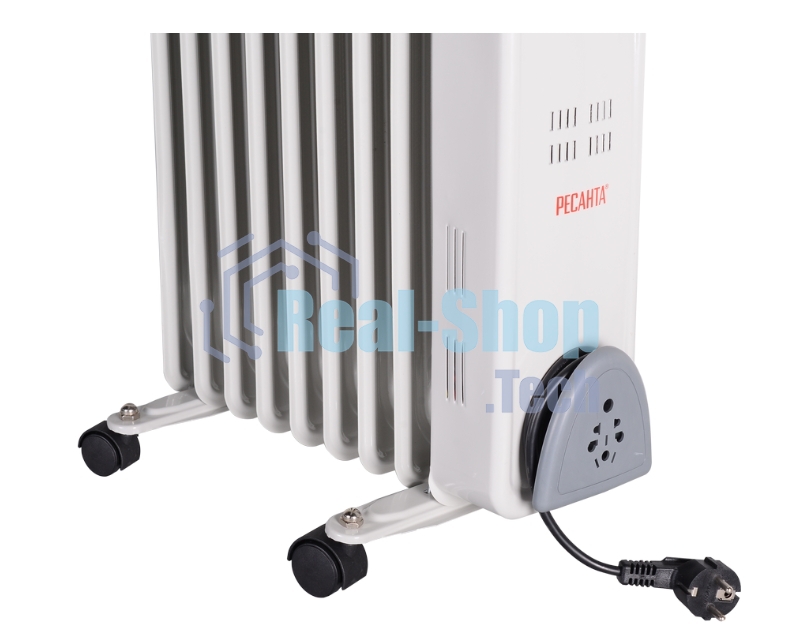 Обогреватель масляный Ресанта ОМ-9А (9 секций), белый, 2000 Вт, 20 м2, термостат 67/3/16
