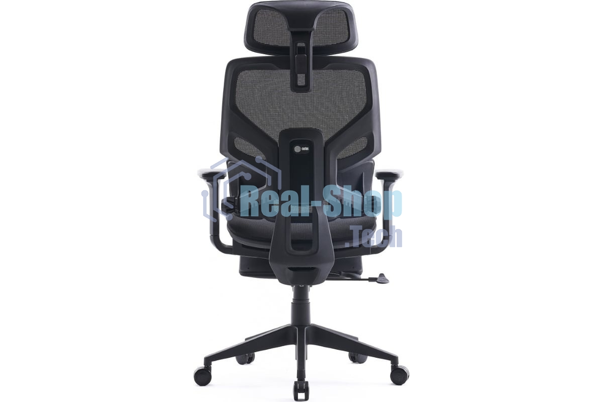 Кресло офисное Cactus CS-CHR-MC01-BLBK синий, сиденье черный, сетка/ткань, с подголов. крестов. пластик, подст. для ног