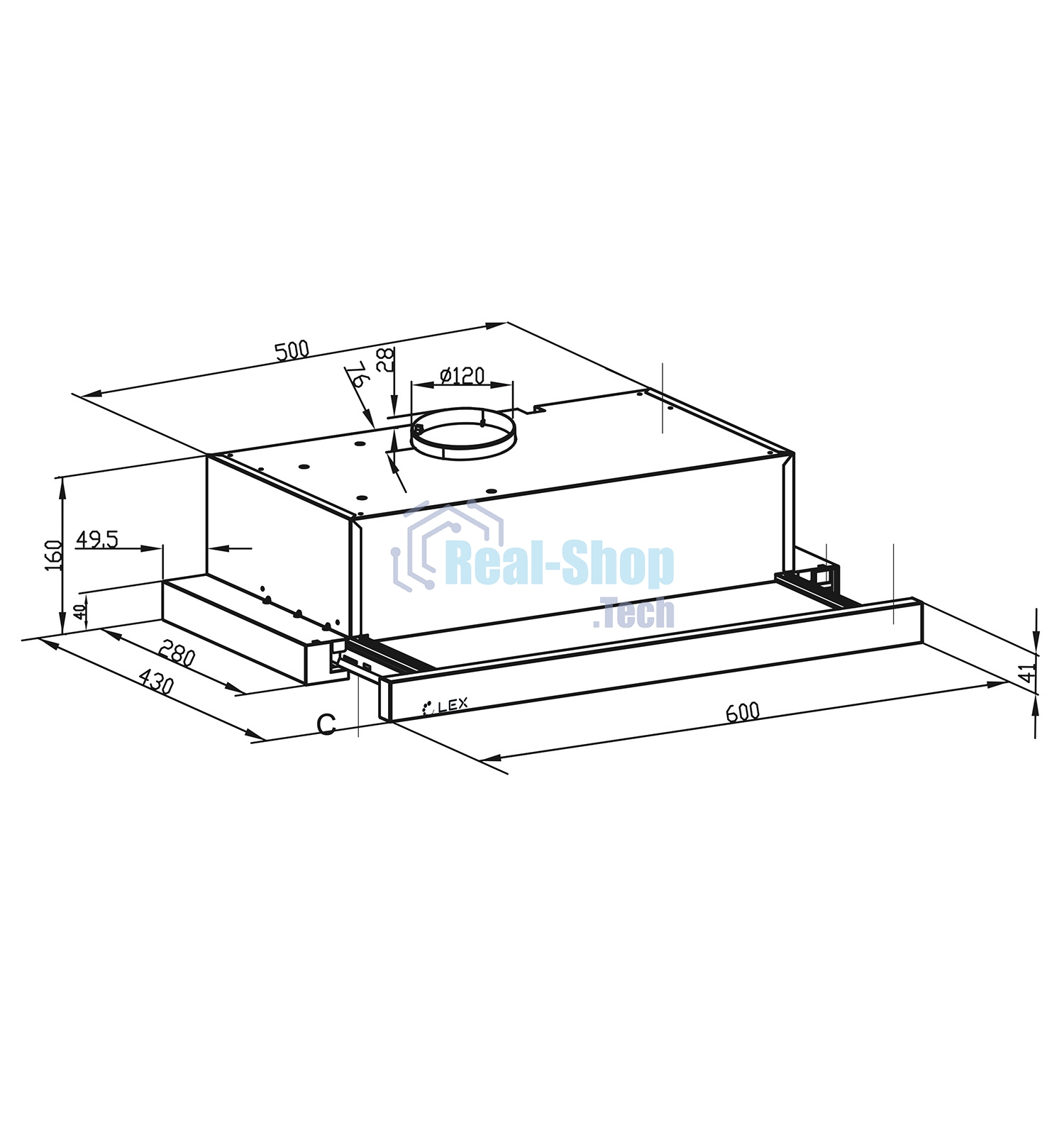 Вытяжка встраиваемая LEX Hide G 600 серый, 60 см, 550 куб. м/ч, 42 дБ