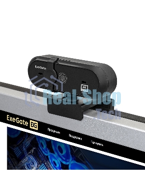 Веб-камера ExeGate Stream HD-4000 3840x2160, 30 кадр/с, USB Type-A, микрофон (2 шт, шумоподавление), шторка приватности, автоматическая фокусировка, универсальное крепление, штатив в комплекте