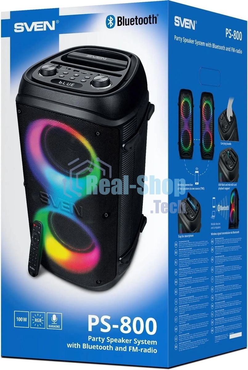 Колонка портативная SVEN PS-800 черный 100W 2.0 BT 10м 4400mAh