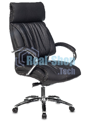 Кресло руководителя Бюрократ T-9904NSL черный, кожа, с подголов. крестовина металл хром