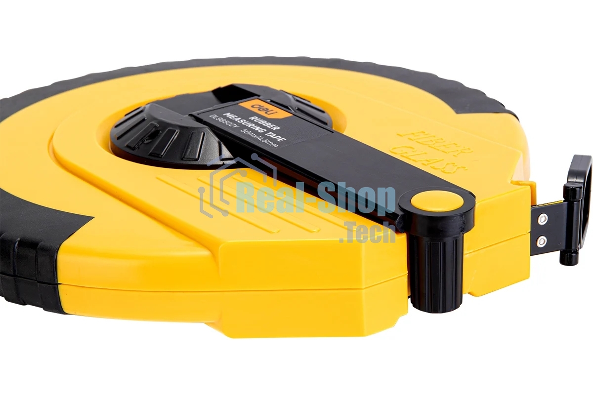 Мерная лента Deli DL9850ZY 50м x 14.5мм Ударопрочный корпус. Основной класс точности. Метрическое полотно из стекловолокна и ПВХ.