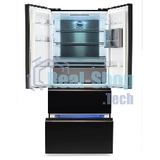 Холодильник Hyundai CM55043F черный стекло трехкамерный, 354/186, морозилка снизу, No Frost, Side by Side