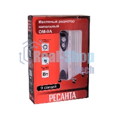 Обогреватель масляный Ресанта ОМ-9А (9 секций), белый, 2000 Вт, 20 м2, термостат 67/3/16