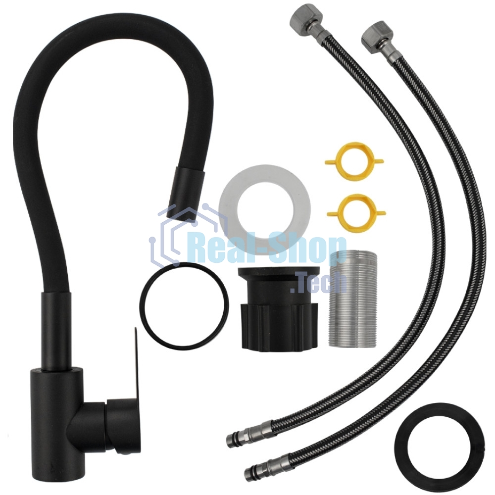 Смеситель кухонный BRIMIX 9318 гибкий излив, черного цвета, из нержавеющей стали марки 304