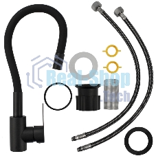 Смеситель кухонный BRIMIX 9318 гибкий излив, черного цвета, из нержавеющей стали марки 304