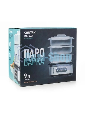 Пароварка Centek CT-1459 серебристый, 9 л, ярусы - 3, 1050 Вт, электронное