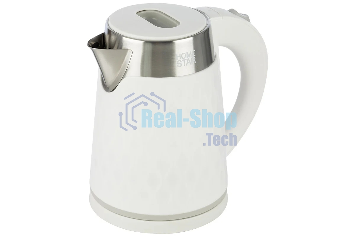 Чайник электрический HOMESTAR HS-1021, 1500Вт 1,7л, нержавейка+пластик, белый, двойной корпус