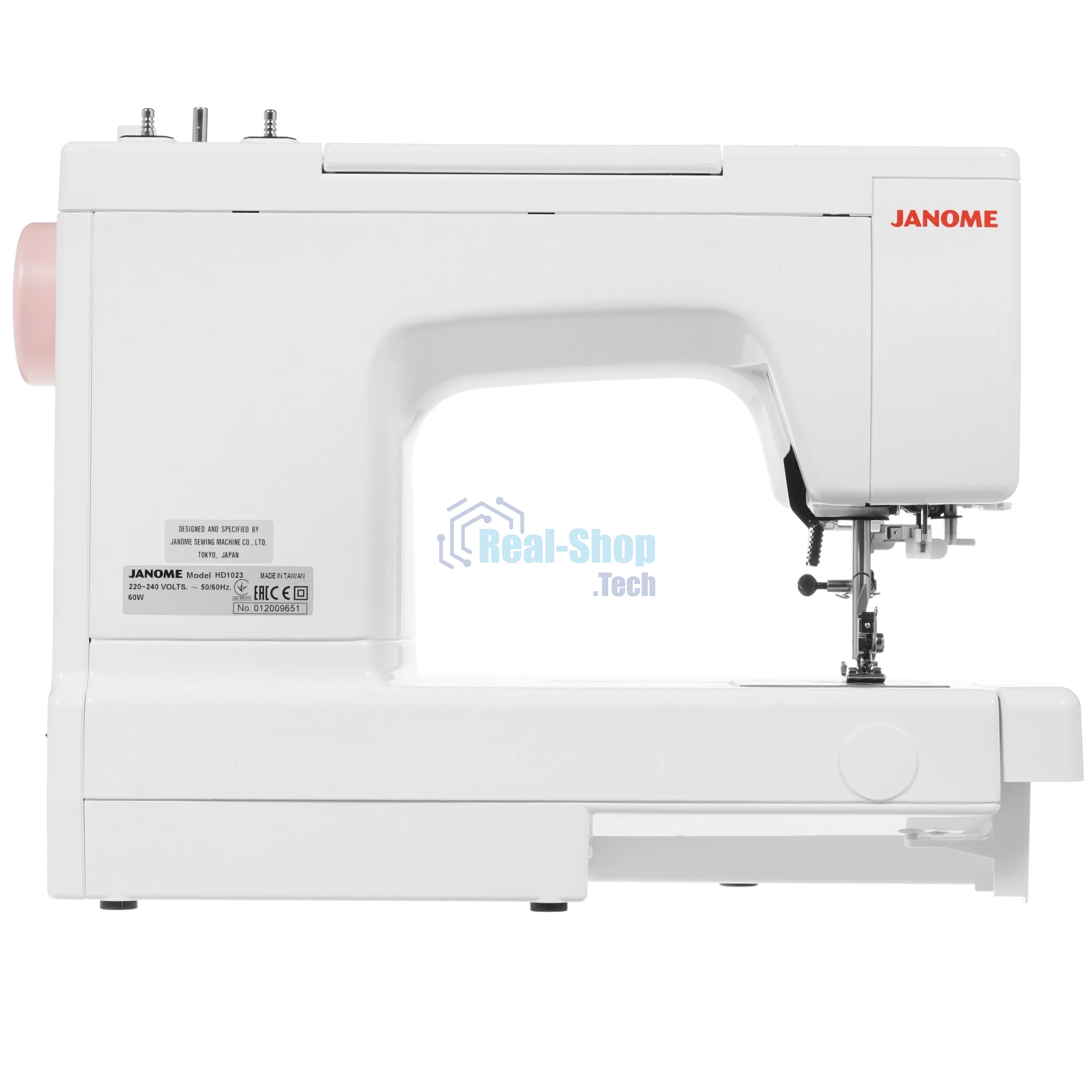 Швейная машина Janome HD1023 белый/розовый, электромеханическая, вертикальный качающийся, 25 операций, автоматическая петля