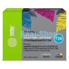 Картридж струйный Cactus CS-C9361 №136 трехцветный (18 мл.) для HP DJ 5443/D4163/DJ 6313/PS 2573/C3183/C4183/D5163/1513/1513s
