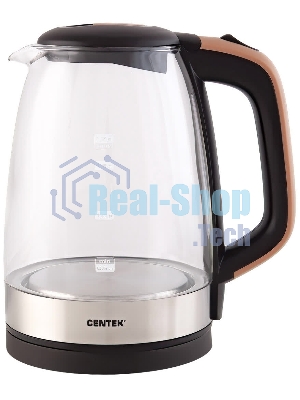 Чайник электрический Centek CT-0065 Beige стекло, 1.7 л 2200 Вт, LED-подсветка, мерная шкала, защита от вкл б/воды