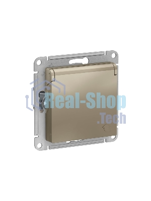Механизм розетки 1-м СП AtlasDesign 16А IP20 с заземл. защ. шторки с крышкой шампань
