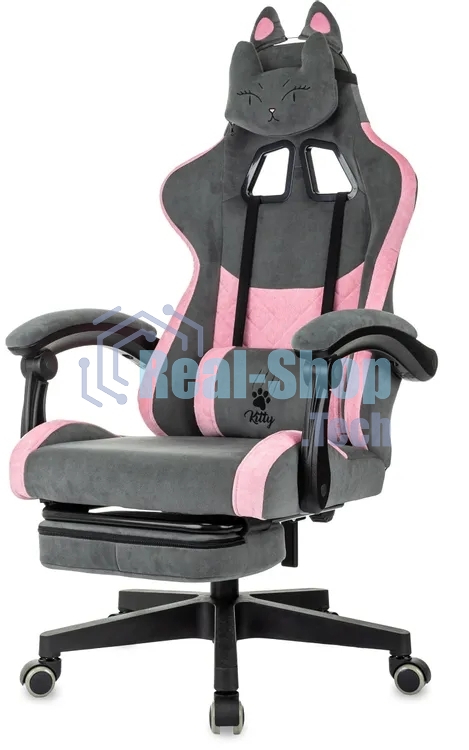 Кресло игровое Knight Kitty/F серый/розовый крестов. пластик подст. для ног