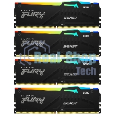 Оперативная память Kingston Fury Beast RGB, DDR5, 64Gb (4x16 GB), 6000 MHz, CL40, радиатор, RGB, черный