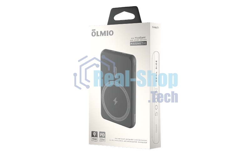 Внешний аккумулятор OLMIO QM-06, 5000mAh, 20W Type-C PD, MagSafe 15W, Soft-Touch, серый
