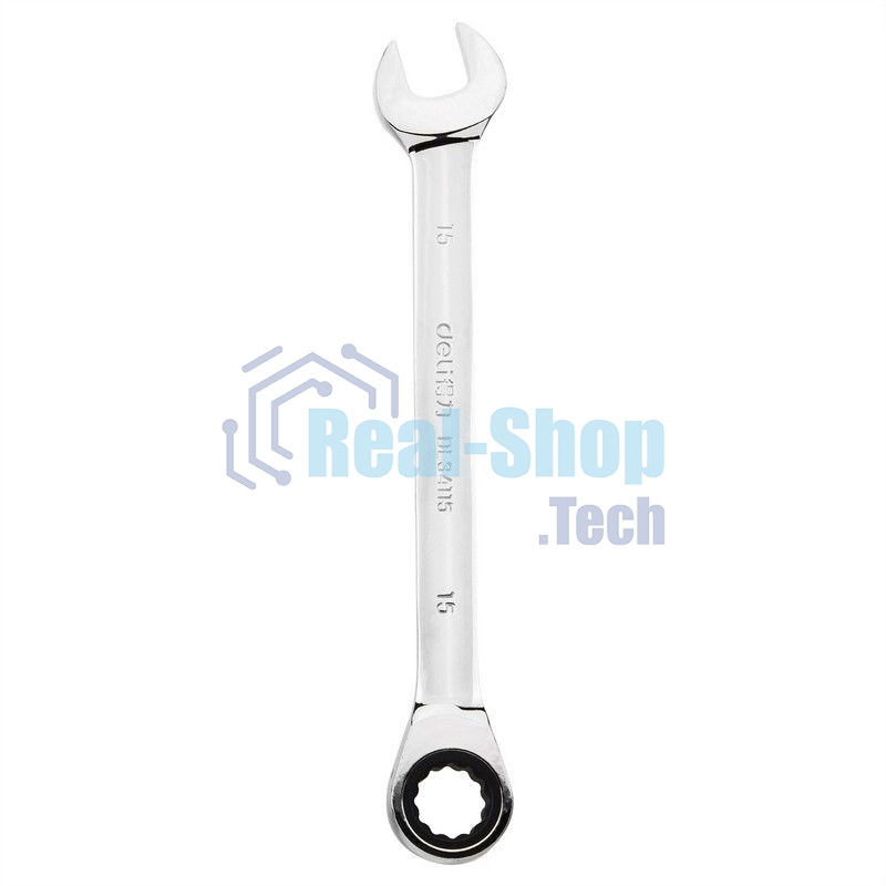 Набор комбинированных ключей с трещоткой 8 шт Deli DL140108T Спецификация: 8,10,12,13,14,15,17,19мм. Сталь 40 Cr. Трещетка 50BV30 72Т.