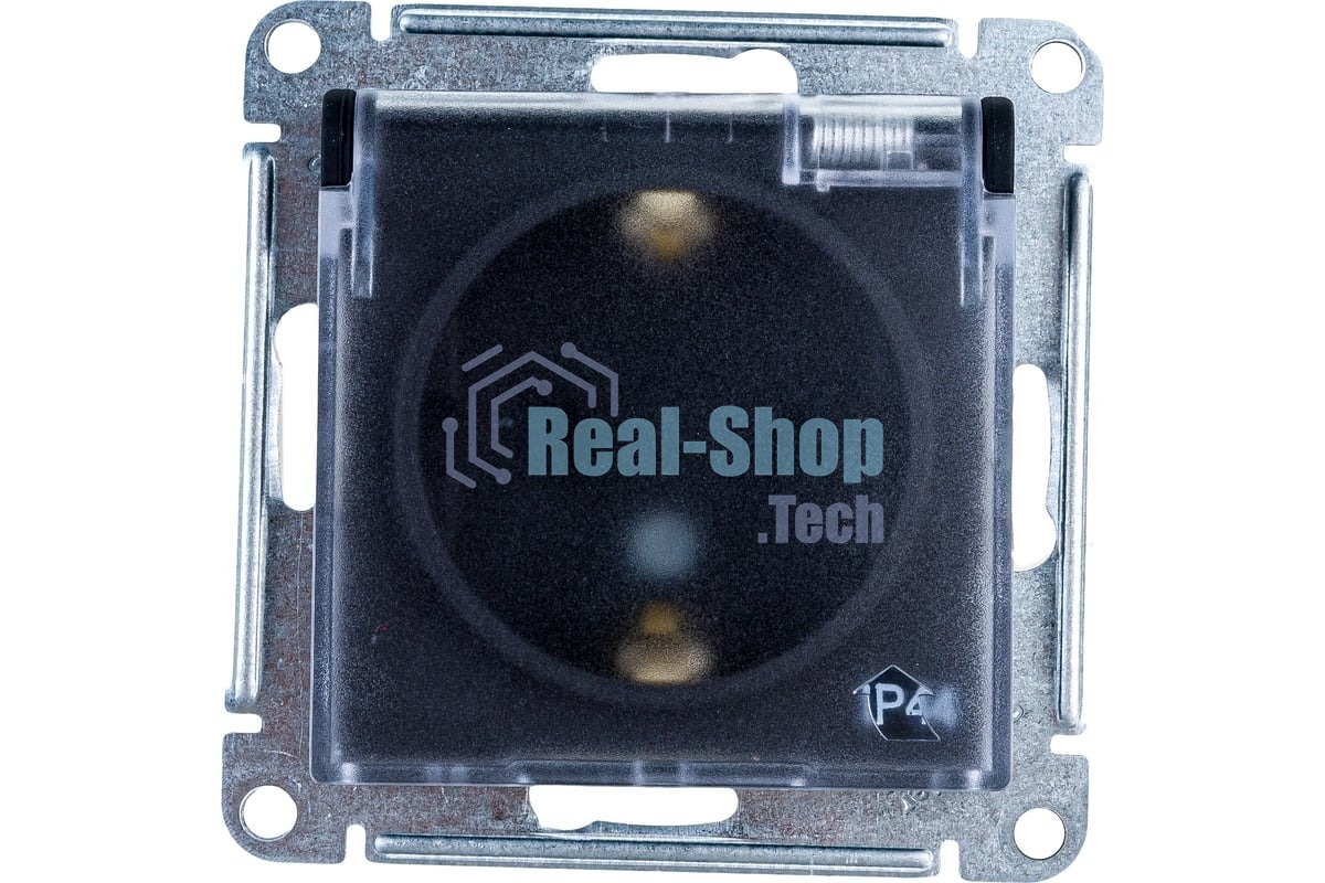 Механизм розетки 1-м СП AtlasDesign Aqua 16А IP44 с заземл. защ. шторки с прозрачной крышкой карбон SchE ATN441046