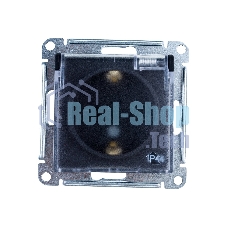 Механизм розетки 1-м СП AtlasDesign Aqua 16А IP44 с заземл. защ. шторки с прозрачной крышкой карбон SchE ATN441046