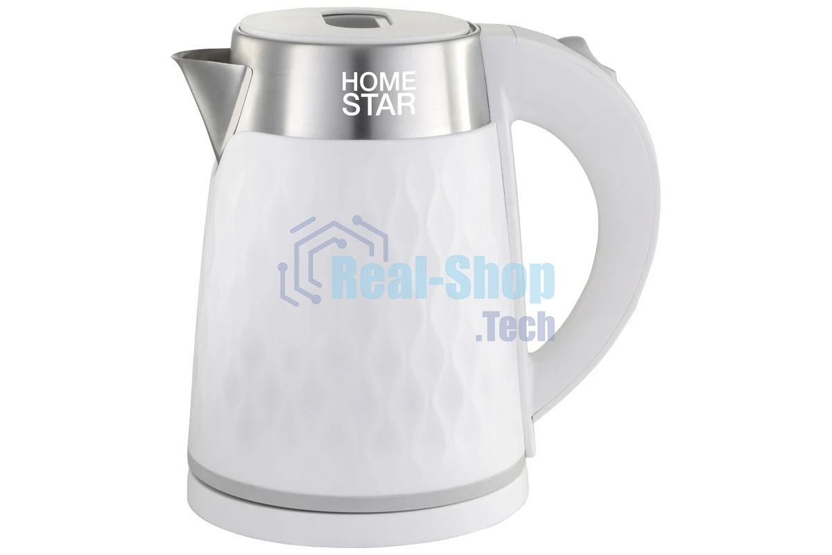 Чайник электрический HOMESTAR HS-1021, 1500Вт 1,7л, нержавейка+пластик, белый, двойной корпус