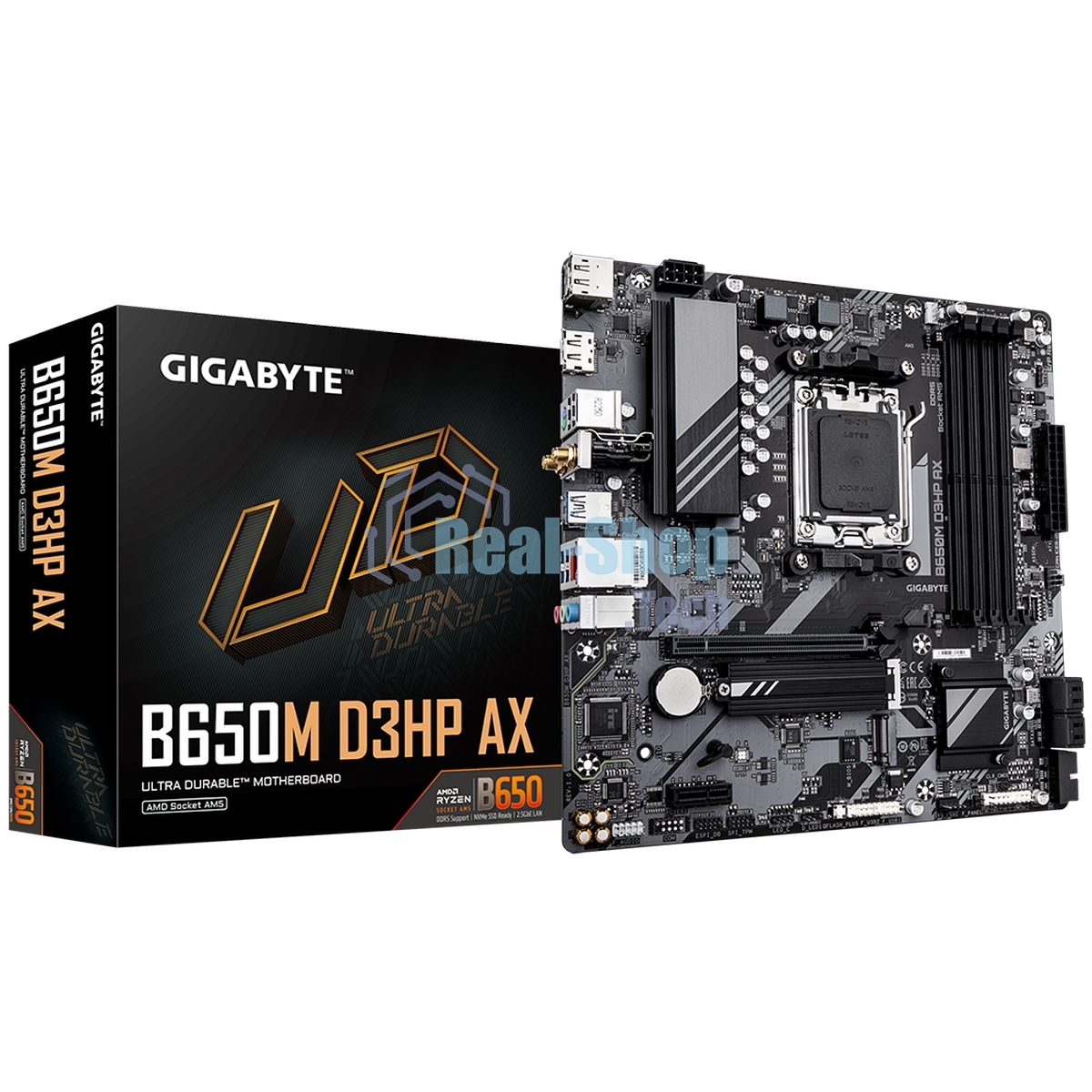 Материнская плата Gigabyte B650M D3HP AX (V1.2), AM5, AMD B650, 4xDDR5, 4xSATA, 2xM.2, 1xPCI-E 4.0 x16, 1xPCI-E 4.0 x1, 3xUSB-A 3.2 Gen 1, 1xUSB-C 3.2 Gen 2, 1x 2.5Gb LAN, 3x3.5 мм, 7.1, Micro-ATX